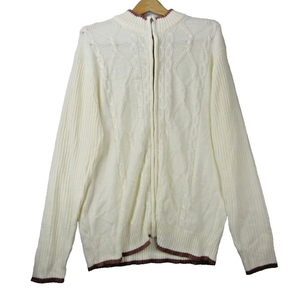 Vintage Men's Haband Full Zip Sherpa Sweater Jacket Cable Knit Pocket XL Cottage